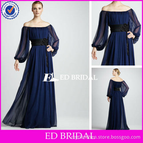 Evening Dresses for Pregnant Women A Line Off the Shoulder Floor Length Chiffon With Black Sash amd Ruffle